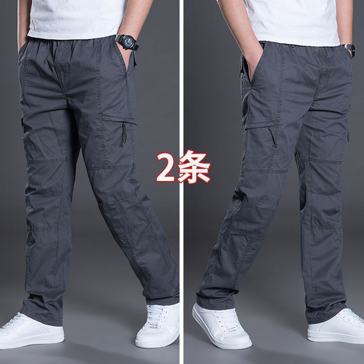 Summer Thin Men's Sports Casual Pants, Loose Fit, Pure Cotton, Multi-Pocket Cargo Pants, Plus Size, Outdoor