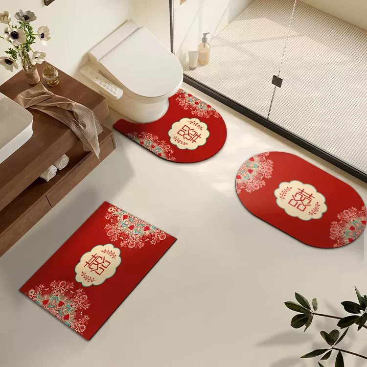 供应新中式pvc地垫浴室三件套马桶吸水地垫防滑脚垫软硅藻泥地垫
