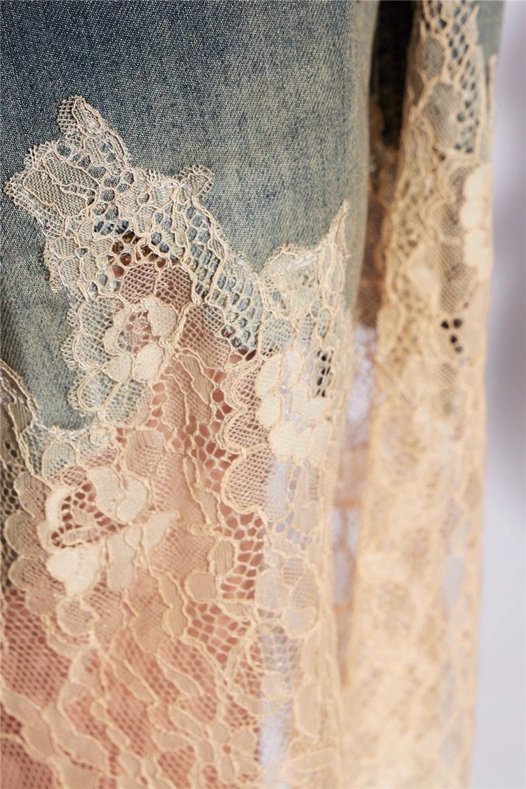 Personality Denim Two Piece Set Summer Drag Sister Sexy Lace Stitching Soft Surface Denim Suspender Shorts Sets