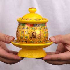 陶磁器唐彩給水カップ供仏カップ仙家観音浄水カップ聖水カップ家庭用仏前供養置物