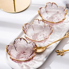 ハンマーガラス桜小皿クリエイティブピンク花びら皿ミニ小鉢家庭用調味料桜皿
