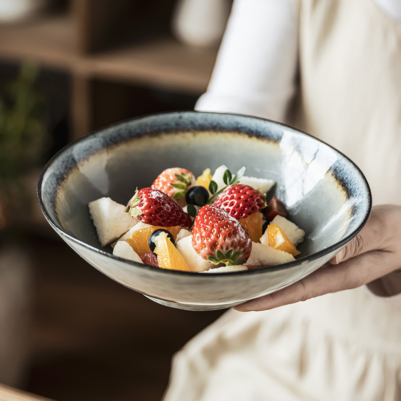 Retro hielo agrietado esmalte de cerámica tazón de ensalada horno variante abierto tazón de cubiertos de estilo japonés tazón de fideos tazón de sopa tazón