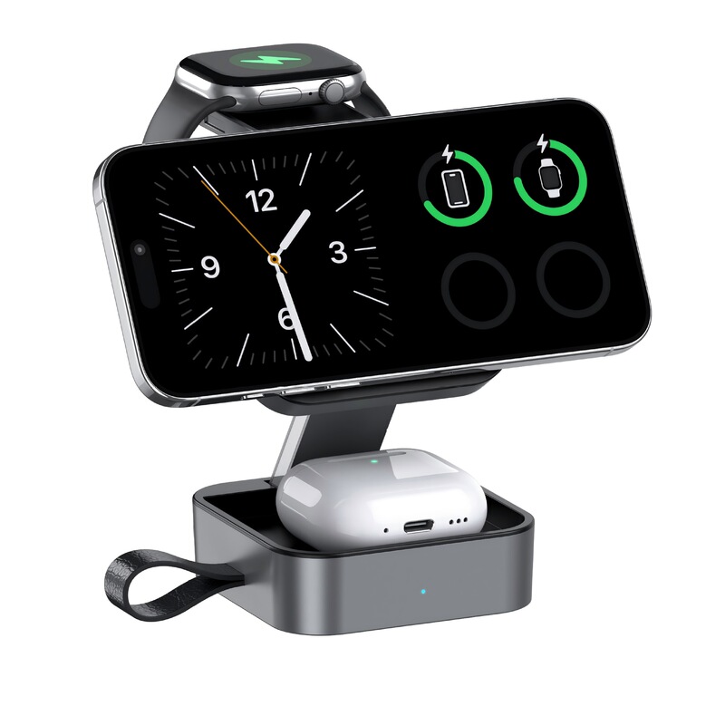 Magnetic 3-in-1 wireless charger suitable for iPhone, watch, and earphones, fast charging desktop stand, multifunctional Magnetic 3-in-1 wireless charger suitable for iPhone, watch, and earphones, fast charging desktop stand, multifunctional