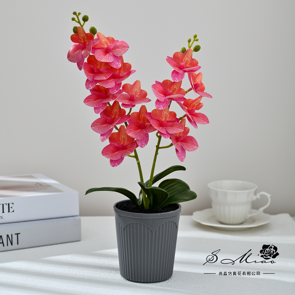 Dos bifurcaciones 15 flores mariposa orquídea bonsai en maceta creativa decoración del hogar de moda fotografía flores artificiales ornamentos de boda