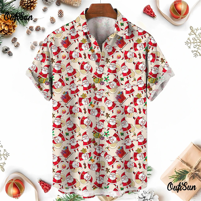 Simple and Stylish Christmas Element 3D Printed Shirt Men's Clothing Interesting Hawaiian Christmas Gift Snowman Elk