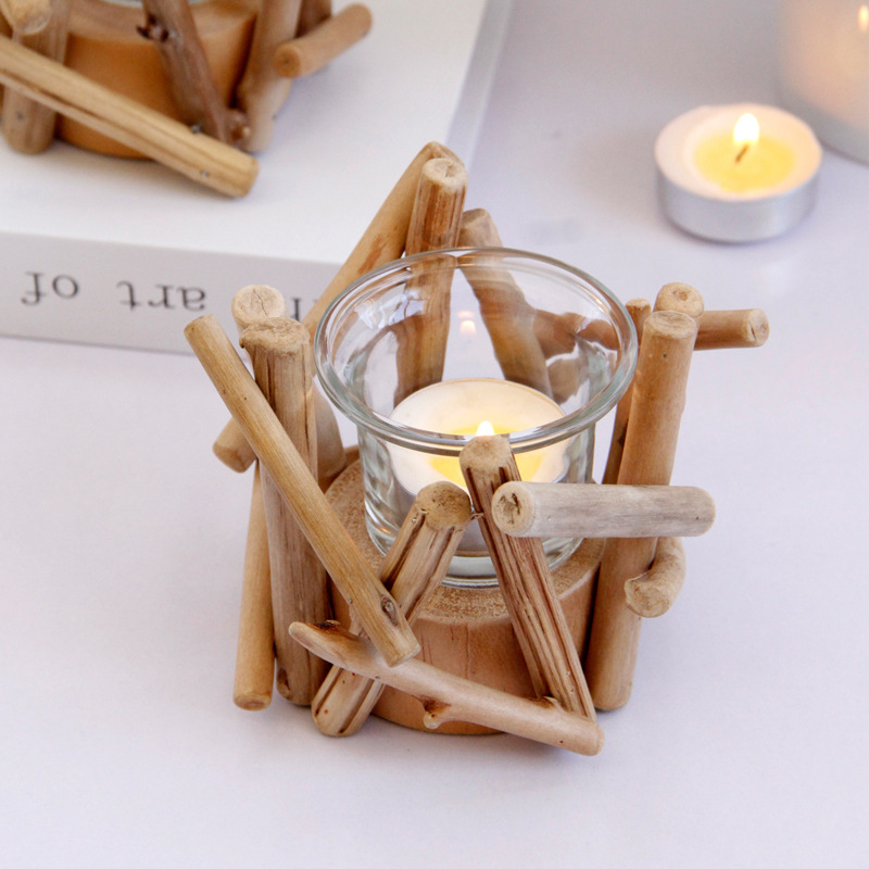 Log candle holder drift wooden candle holder creative wedding…
