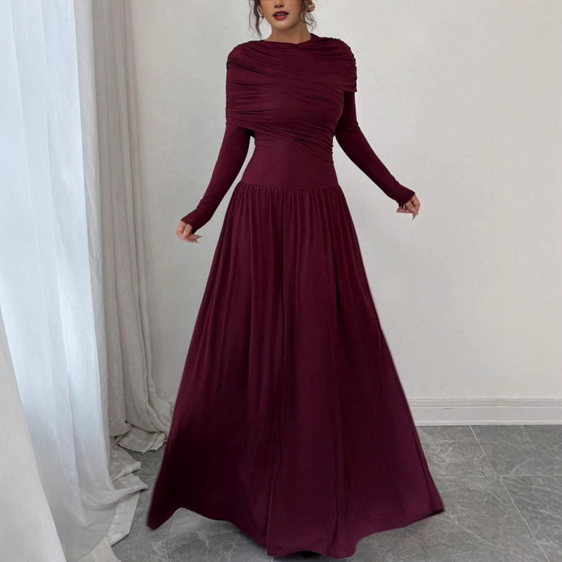 Cross-Border Women's Clothing Autumn and Winter Dresses European and American Style Long-Sleeved Banquet Prom Performance Dress Long Dress