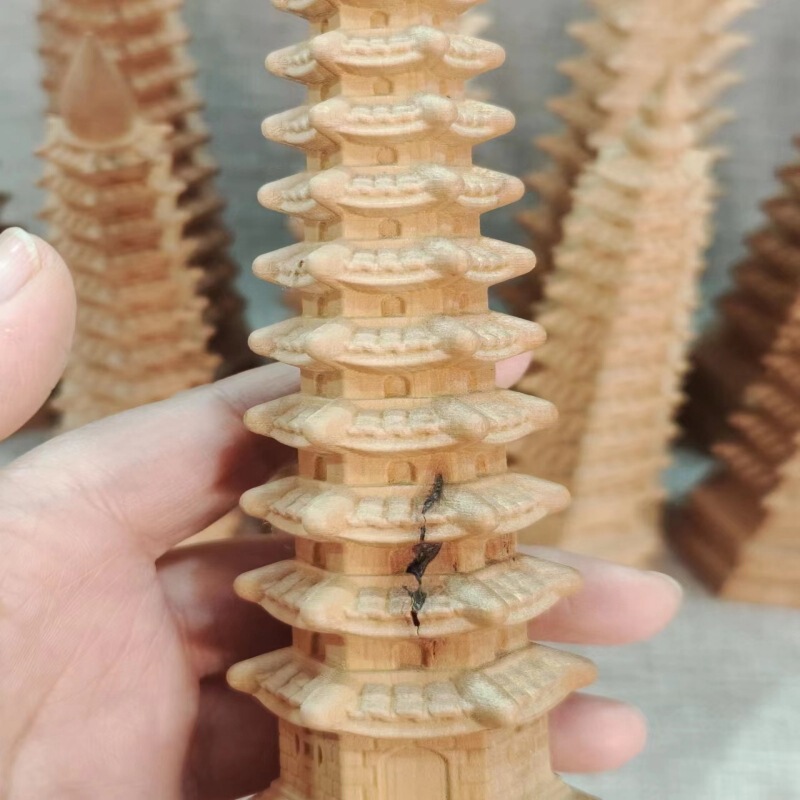 卸売り木造彫刻塔縁日露店スポット微瑕疵宝塔桃木九階十三階文昌塔置物|undefined