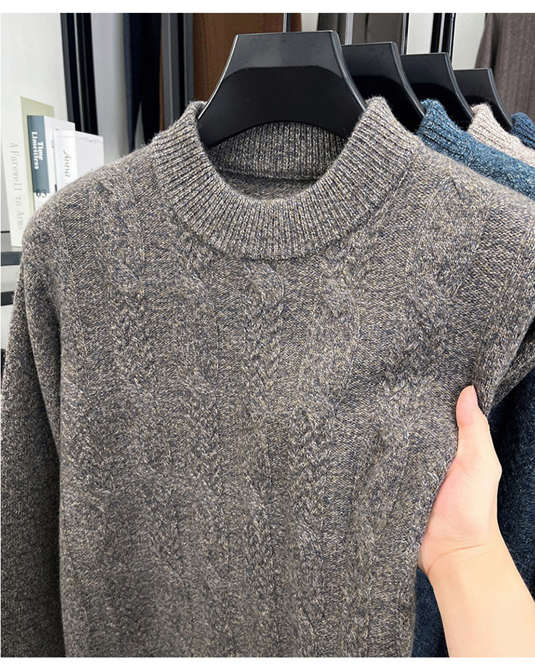 Jacquard invierno nuevo 100% lana de oveja hombre engrosado medio cuello suéter de fondo suave glutinoso suéter de punto suelto