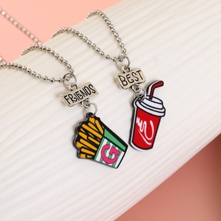 Custom Cross Border Coke Fries Necklace Children's Jewelry Cartoon Good Friends BestFriends Necklace Set