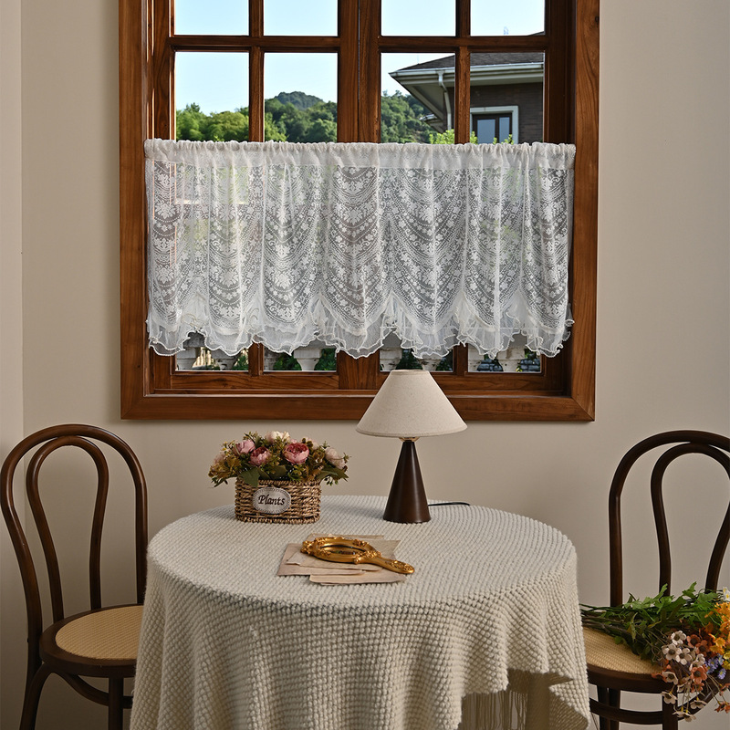 1Pc Arched Lace Curtain Door Bookcase Half Door Curtain Small Half Cover Pastoral Style Ugly Lace Punch-Free Gauze