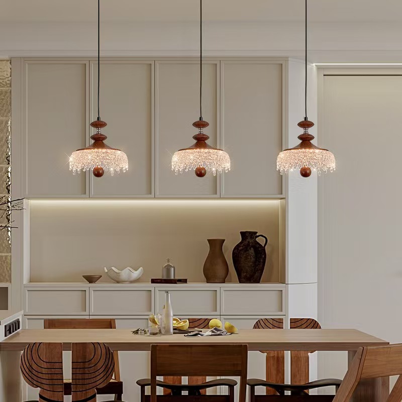 中古风吊灯胡桃木复古高级感餐厅卧室护眼LED枝形灯直销中山灯具