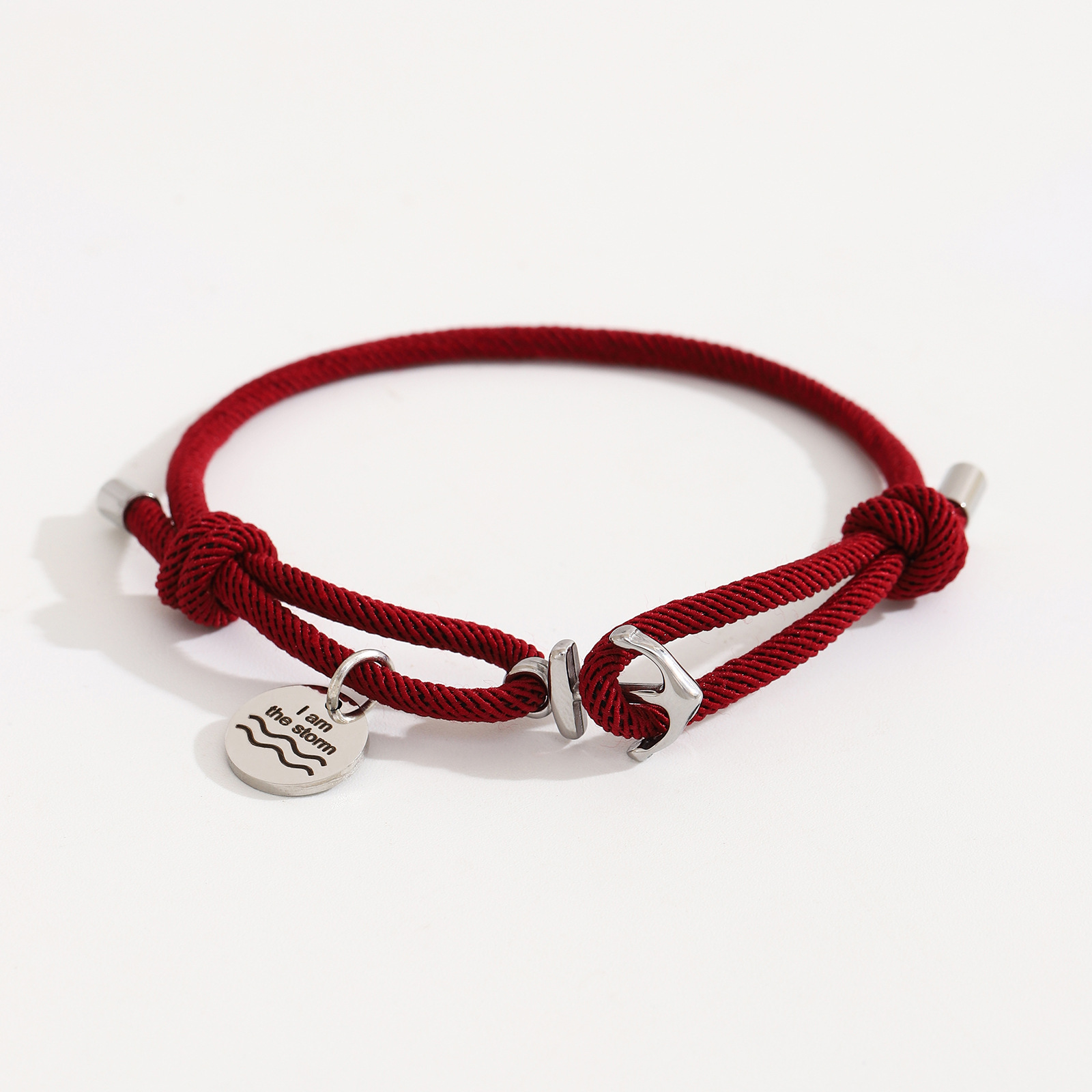 Round Anchor Milan Burgundy Bracelet Silver Accessories