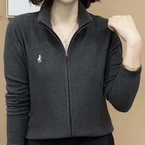 Women's 2024 Autumn/Winter Collar-Style Embroidered Double-Zip Fleece Open Hoodie, New Slimming & Warm Outerwear