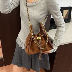 小香风菱格链条包包女2025新款大容量抽绳水桶包单肩斜挎机车包ァ