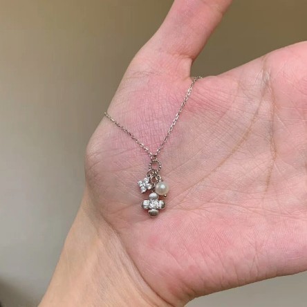 s925纯银轻奢点钻四叶草珍珠花藤项链女小众设计高级感百搭锁骨链|undefined