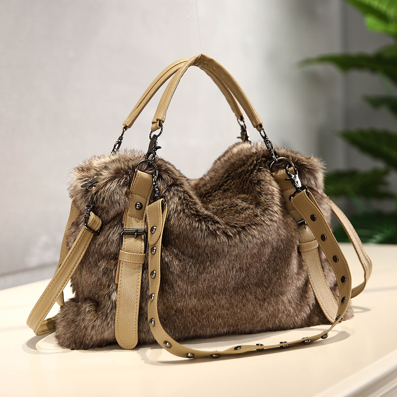 Women's bags autumn and winter new ladies shoulder bag fashion fur bag retro Korean style handbag versatile crossbody bag trendy_ipsvogv.com