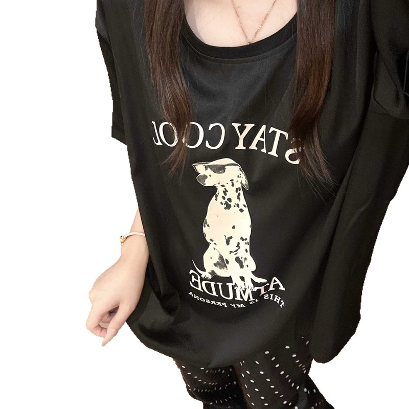 韓国版甘くてクールな子犬プリント水玉半袖パジャマ女性の夏の新しいカジュアルズボン大きいサイズのホームウェアセット|undefined