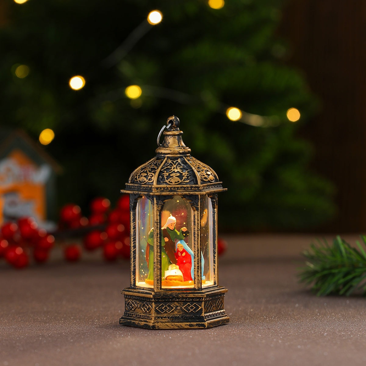 Inyección de agua de Navidad nieve hexagonal lámpara de viento iluminante lámpara de noche regalos de Navidad decoraciones de Navidad