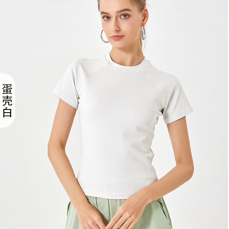 Otoño y invierno nuevo algodón hialurónico largo deportivo de mangas cortas de cuello redondo de mujer delgado apretado ventilado y alta chaqueta de yoga elástica