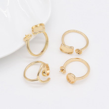 新品ins个性四叶草椭圆戒指托配件戒托可开口时尚款戒指螺钿配件