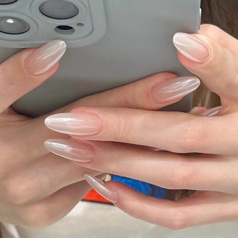 Hailey's Handmade Nude Milky White Gradient Manjusaka Manicure Bride Wedding Photo Wedding Nail Patch