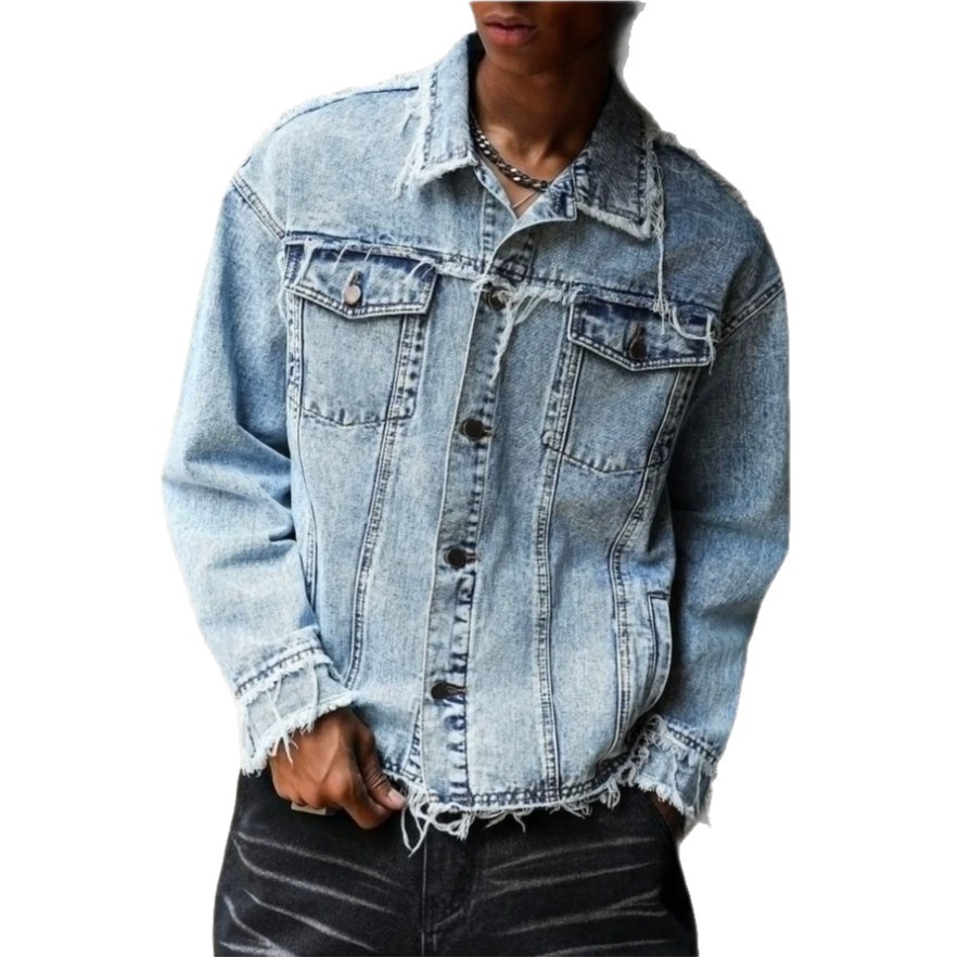 Giacca di jeans casual da uomo, cardigan alla moda con risvolto, stile coreano, versatile, primaverile, leggermente elasticizzato, in poliestere_voghion.com