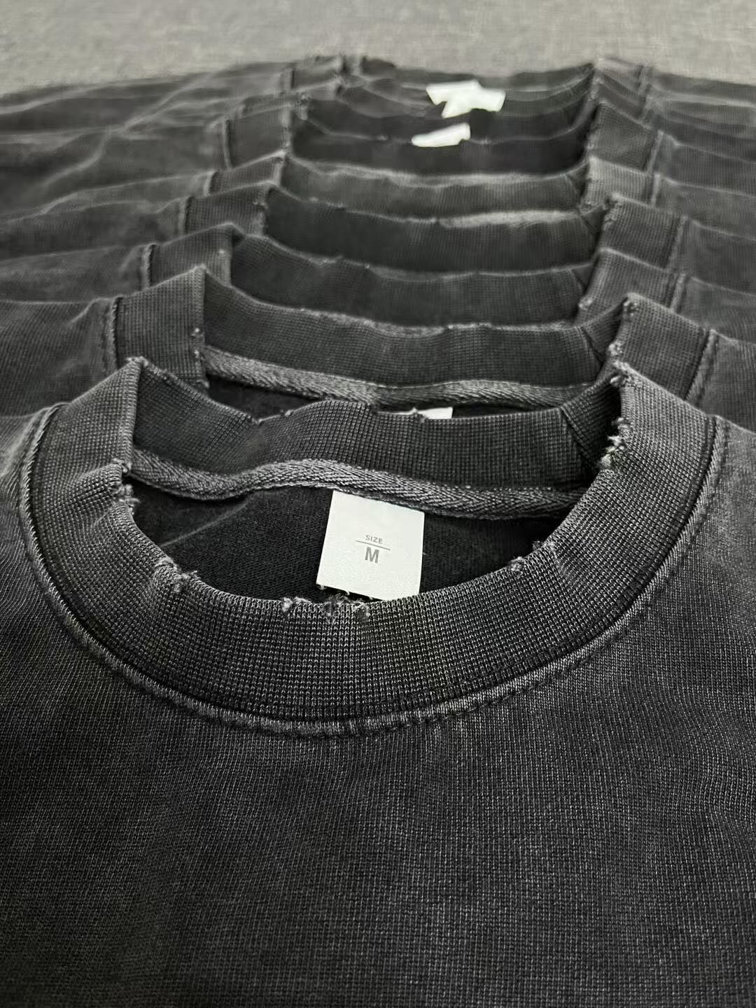 300G pesado americano desgastado cuello redondo caer hombro camiseta de manga corta marca de moda masculina oversize retro lavado con agua hacer viejos in