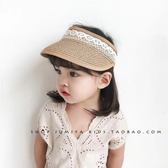 蕾絲草帽空頂兒童韓版夏季防曬寶寶無頂涼帽出遊遮陽嬰兒太陽帽女