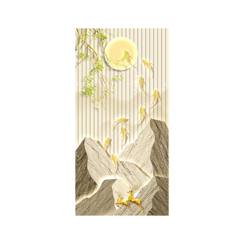 九鱼图玄关装饰画新中式山水走廊过道壁画灯画入户正对门客厅挂画|undefined
