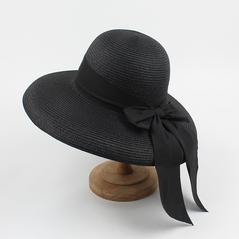 210g Weight Straw Hat Hats Type Casual, Holiday, Travel Occasion Women's Classical Retro Pastoral Solid Color Bowknot Big Eaves Straw Hat
