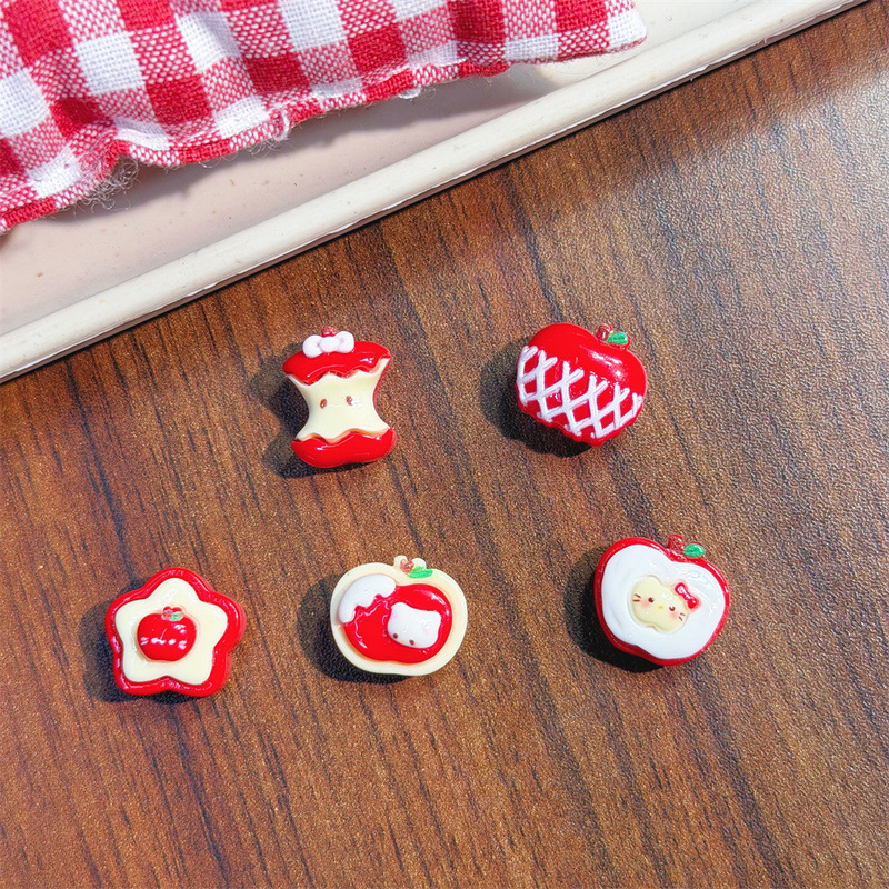 Mini Apple Cat Resin Accessories DIY Cream Glue Artificial Food Toy Mobile Phone Case Hairpin Keychain Jewelry