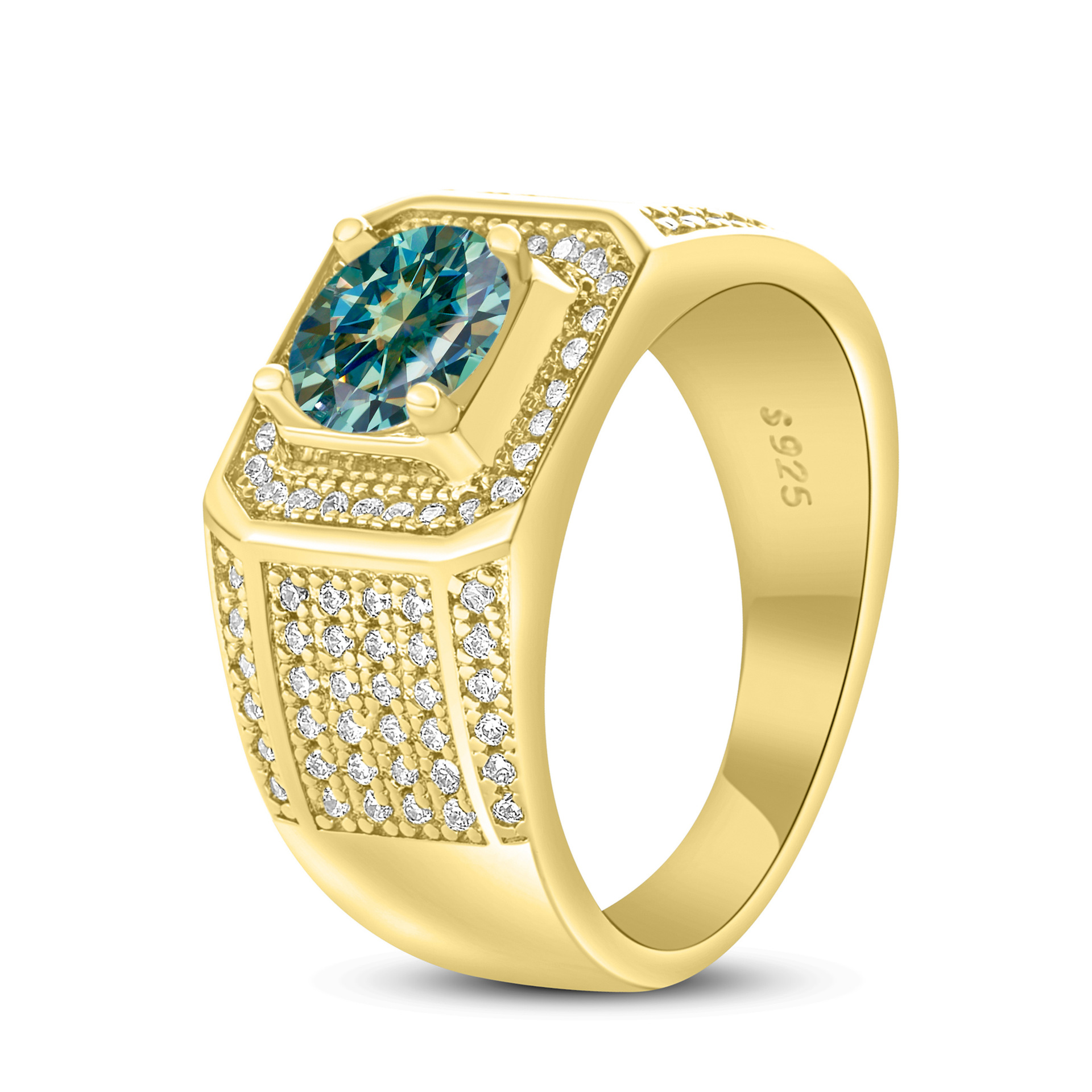 Anillo de hombre de plata esterlina 925 1 quilates de piedra de mosaico anillo de hombre chapado en oro atmósfera para enviar a los fabricantes de novio en stock al por mayor