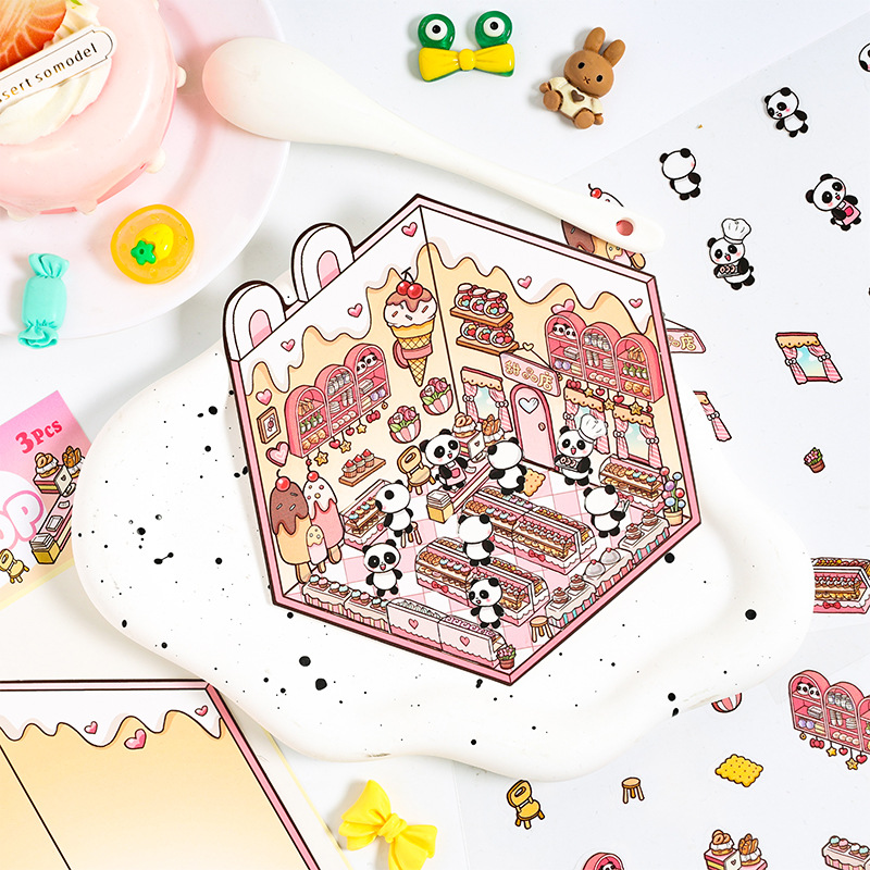 悦真夢の小屋シーンシール3d造景シールクロスボーダー3d立体シールdiy手帳シール貼り絵