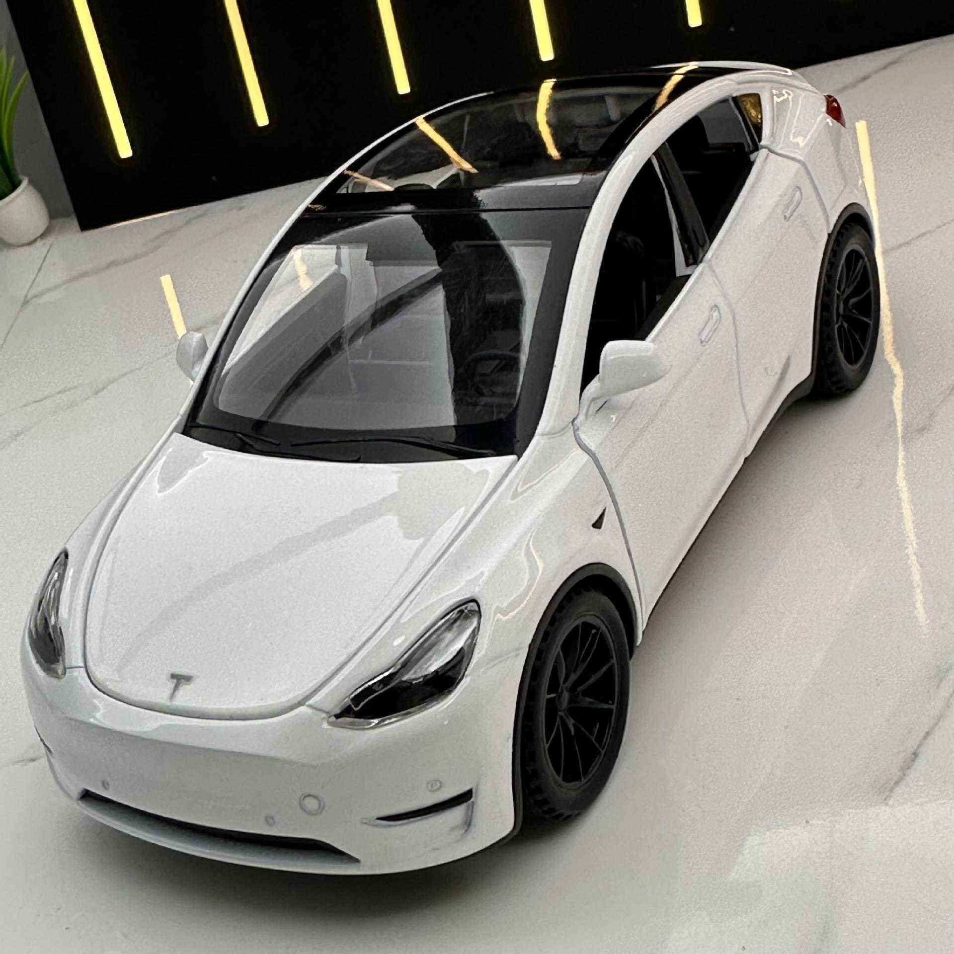 Zhongyuan xinghejin modelo de coche 1:32 nueva energía tesla ModelY tire hacia atrás juguete coche música modelo caja de polvo