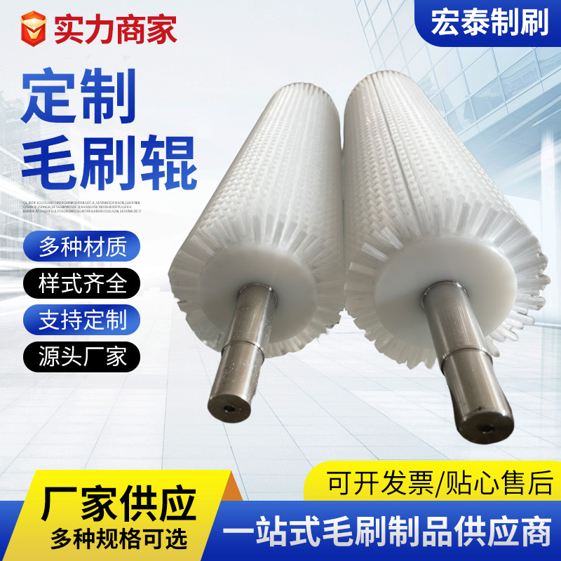定制带轴外绕尼龙弹簧毛刷辊 工业机械清洗机毛刷辊 毛刷辊厂家