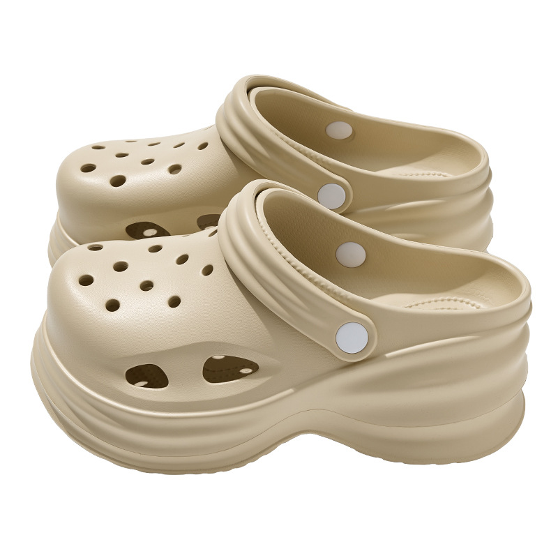 Women's Height-Enhancing Perforated Outdoor Wear, Summer Fashion Top Quality Solid Color Ultra-Thick-Soled Closed-Toe Slippers_voghion.com