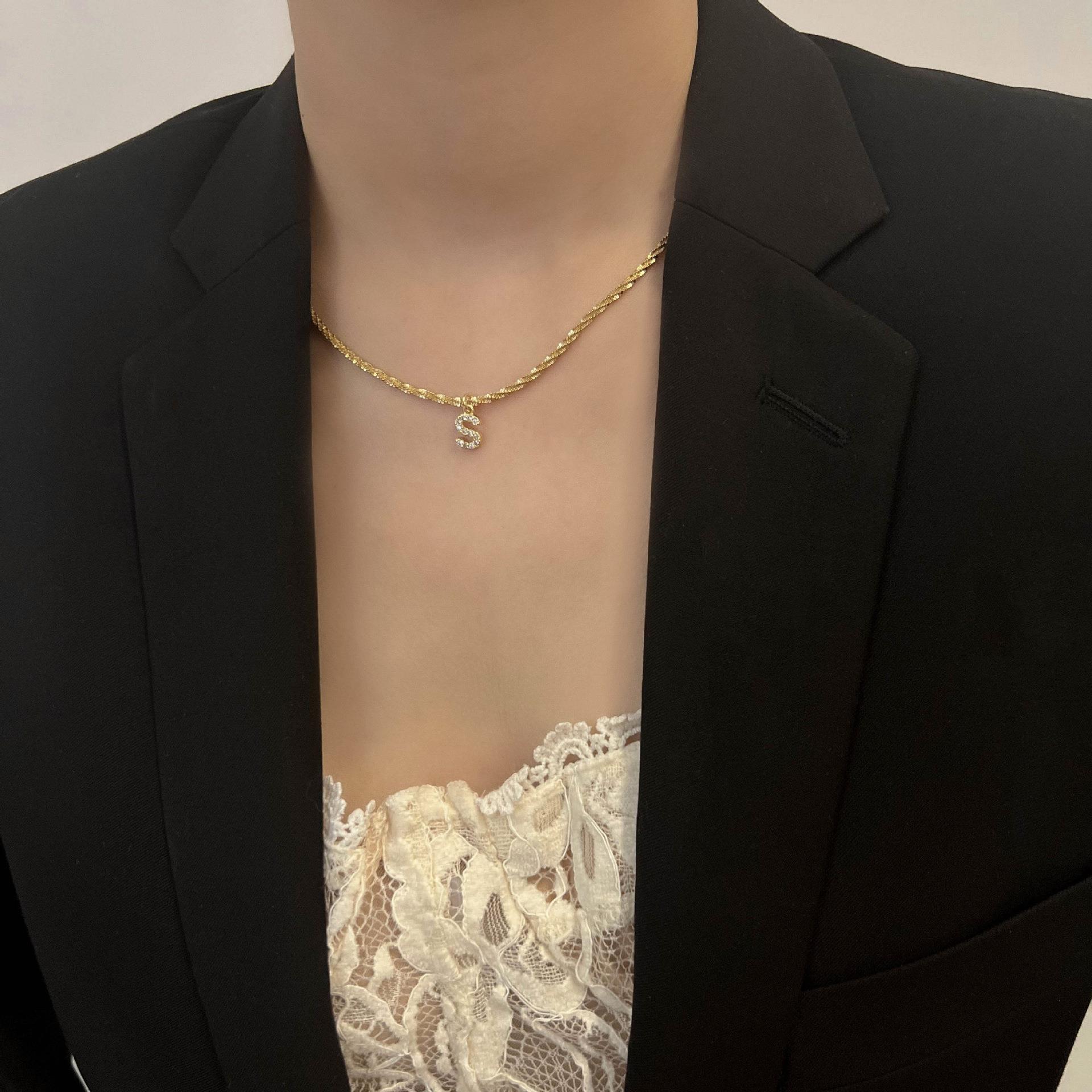 10g Weight Zircon Inlay Material Pendant Necklace Classification 1 Piece Quantity Holiday, Daily Occasion Titanium Steel Material Letter Pattern Women's Gender Plating, Inlay Design Simple Style, Classic Style Style Simple Style Classic Style Letter Titanium Steel Plating Inlay Zircon Pendant Necklace 14