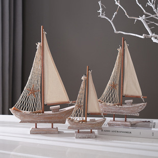 American Retro Sailboat Mediterranean Fishing Boat Home Accessories Antique Fishing Boat Model Creative Home Decoration Small Wooden Boat