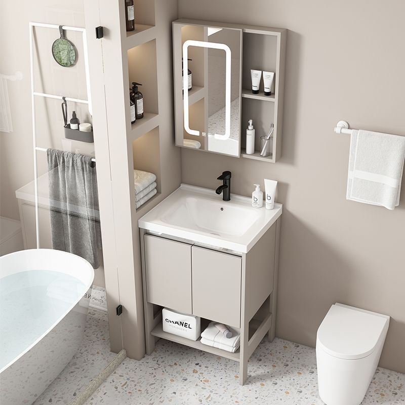 Small Apartment Washbasin Cabinet Combination Floor-Standing Bathroom Cabinet Ceramic Integrated Basin Space Aluminum Washbasin Bathroom Cabinet