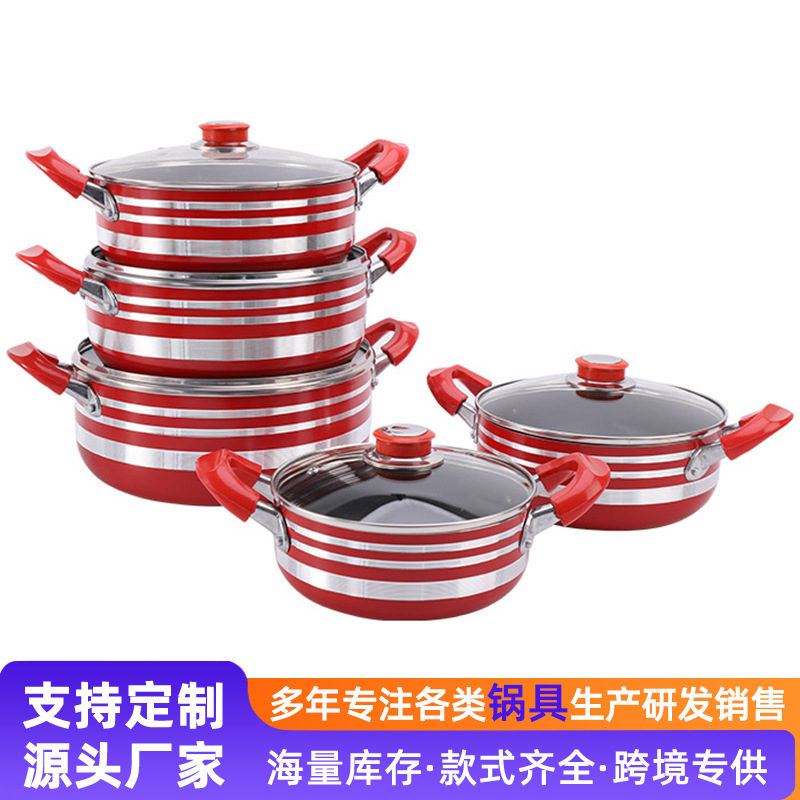 Comercio exterior transfronterizo engrosada doble fondo sopa olla traje sartén combinación regalo olla al por mayor de acero inoxidable de 5 piezas conjunto olla