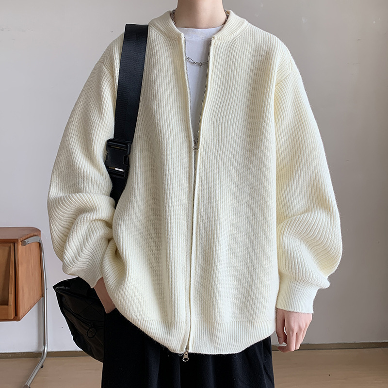 Gray Knitted Cardigan Sweater for Men, Autumn and Winter Style, Lazy and High-End American Retro Double Zipper Jacket Gray Knitted Cardigan Sweater for Men, Autumn and Winter Style, Lazy and High-End American Retro Double Zipper Jacket