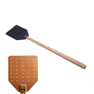 Cross-border in stock leather fly swatter long handle beech manual fly exterminator outdoor portable mosquito repellent fly swatter