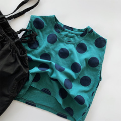 波點兒童背心T恤2024夏男女童韓版棉質圓點上衣小童個性潮范童裝
