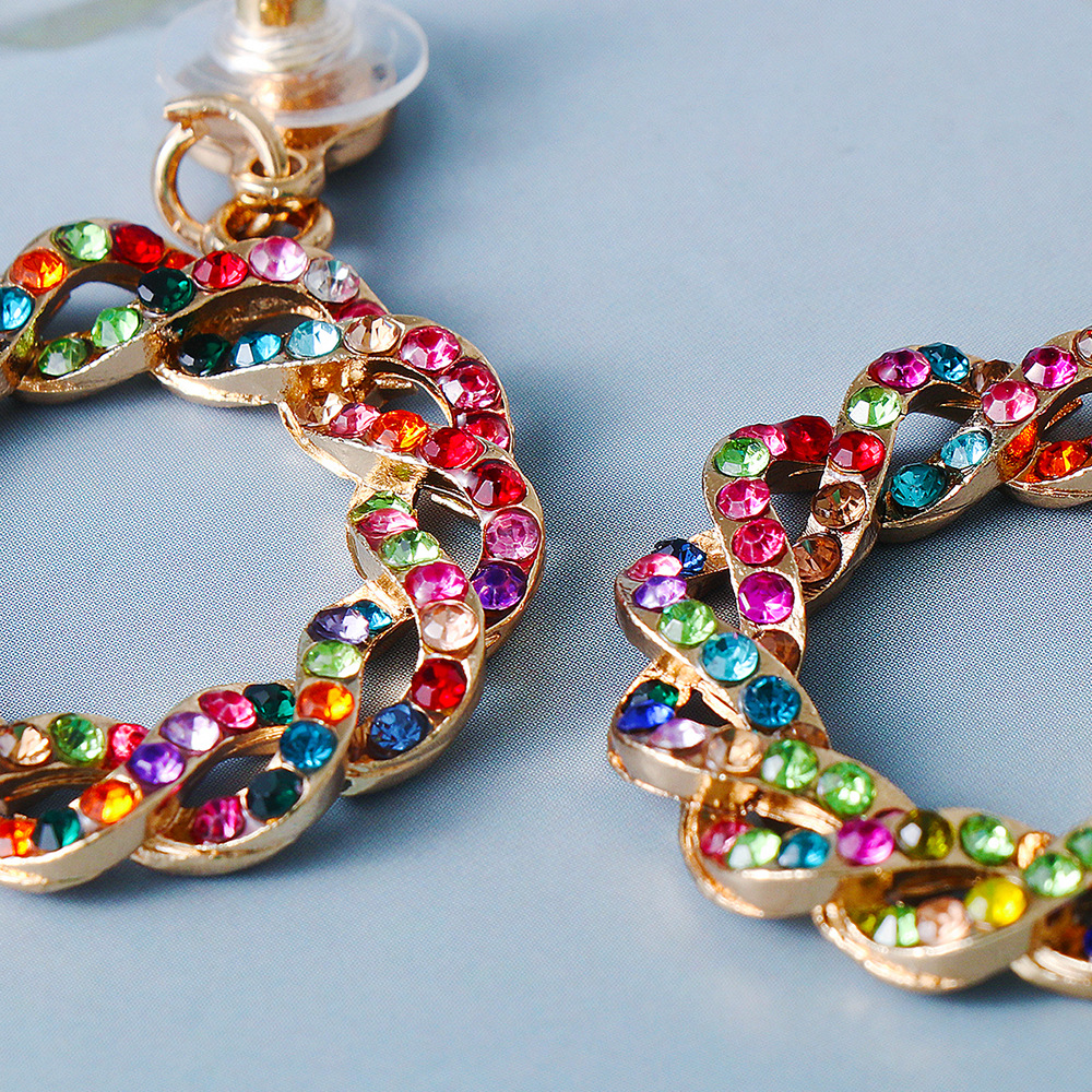 Fashion Color Alloy Diamond Twist Double Wreath Earrings