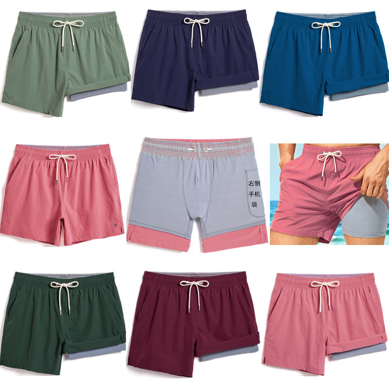 Cross-border swimming trunks beach pants 2-in -1 men's anti-embarrassment loose quick-drying boxer-angle swimming trunks fitness plain professional shorts Cross-border swimming trunks beach pants 2-in -1 men's anti-embarrassment loose quick-drying boxer-angle swimming trunks fitness plain professional shorts