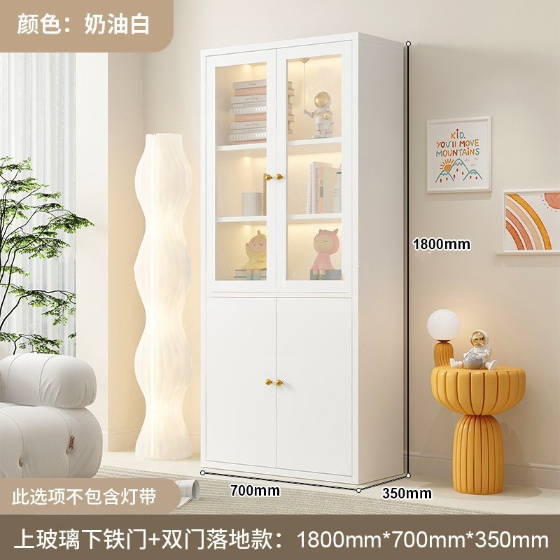 钢制书柜玻璃门防尘书架简约现代铁艺置物柜客厅储物柜家用展示柜|undefined