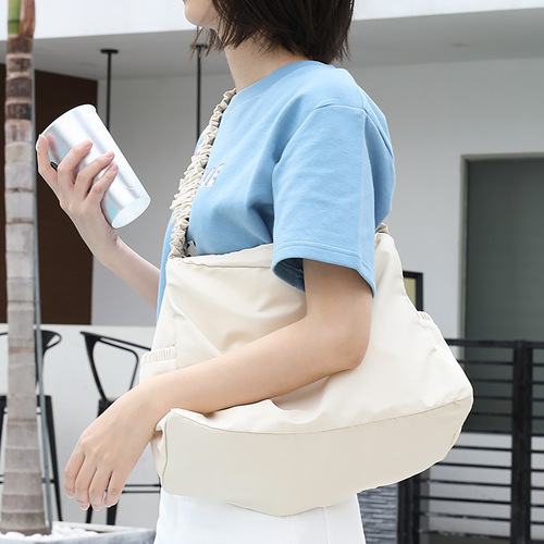 Korean Leisure Literary Canvas Tote Bag, Internet Celebrity Fashion Creased Nylon Handbag, Instagram Trendy Shoulder Crossbody Bag for Women