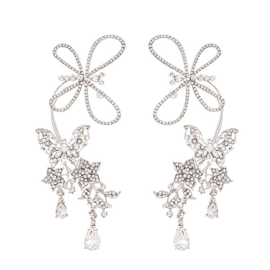Súper destello y luz, estilo de lujo, mariposa con incrustaciones de diamantes, gotas de agua, orejas huecas, sin perforaciones, personalidad, temperamento de nicho, pendientes de sentido avanzado, mujeres