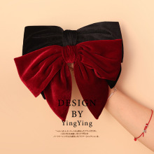 义乌工厂丝绒蝴蝶结发夹网红发饰高级感弹簧顶夹韩国头饰现货批发